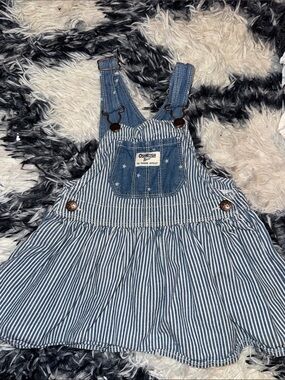 OshKosh B'gosh Blue and White Striped Denim Overall Dress